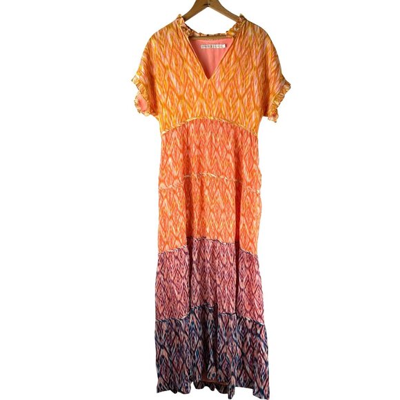 Rare Marie Oliver Tiered Maxi Dress Multi-color Print Ruffle Neck, Women's Small - Picture 2 of 14
